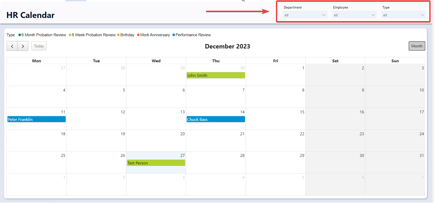 HR calendar slicers highlighted